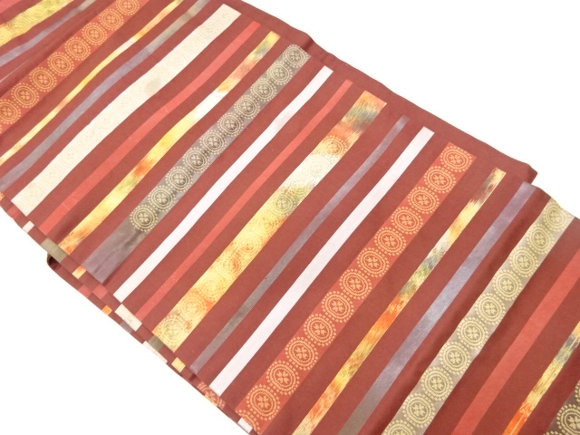 リサイクル　横段に華文模様織出し名古屋帯